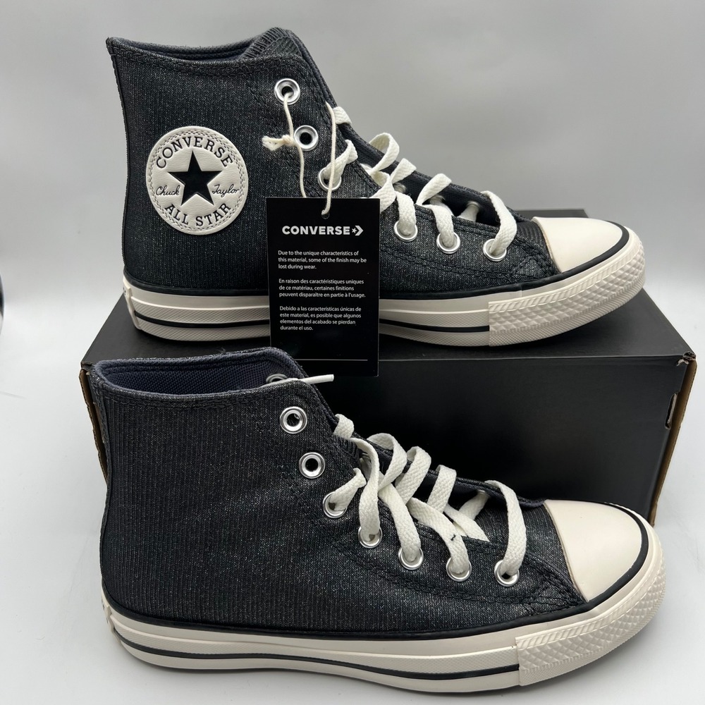Converse Chuck Taylor All Star High Top Womens 7 Black Shimmer Textured Sneakers